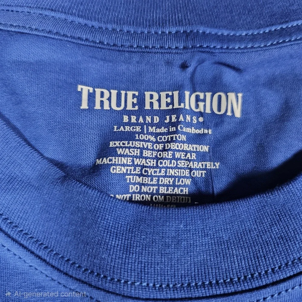 NWT‎ True Religion Buddha Guitar Tee Shirt Mens Large Blue Graphic T-Shirt